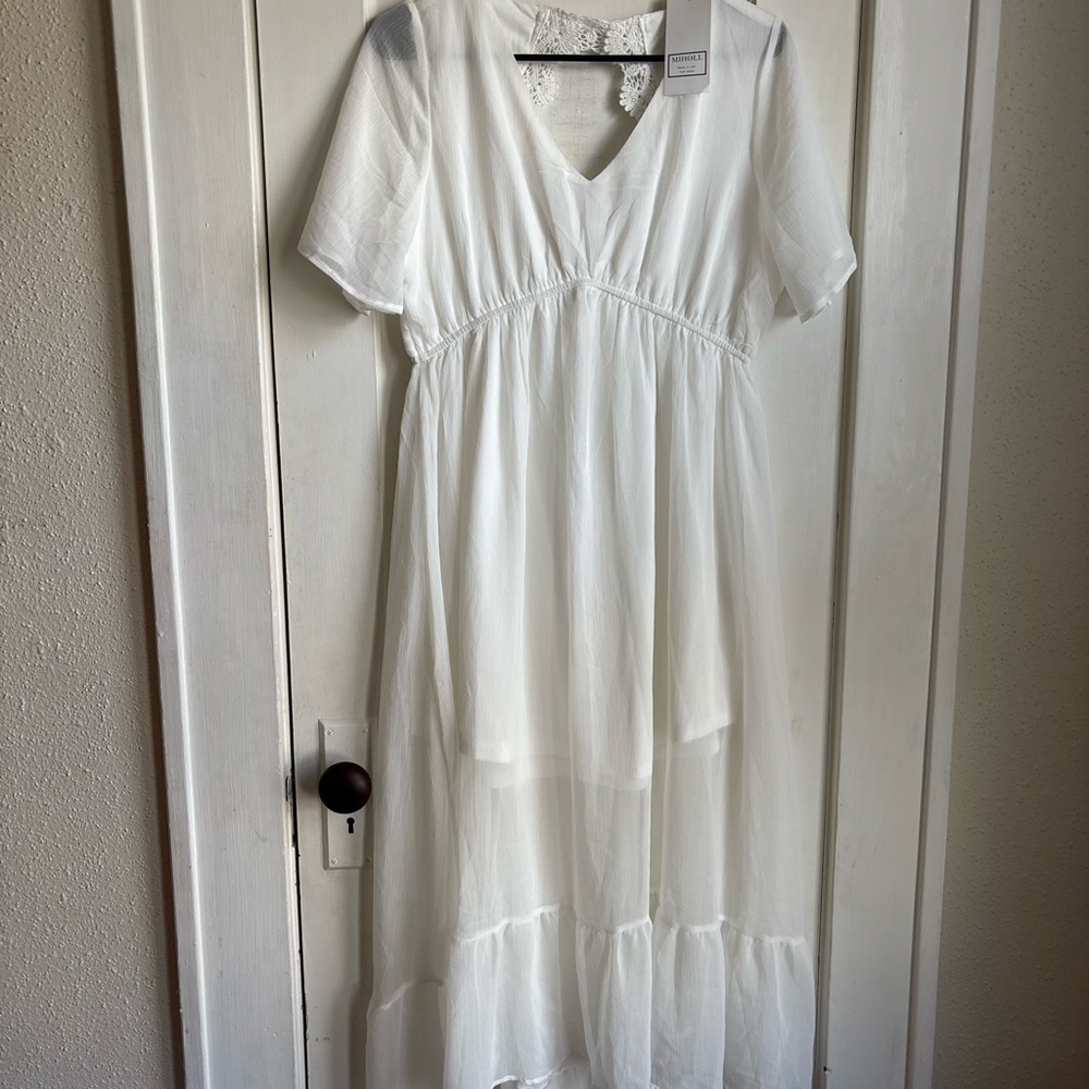 MIHOLL White Lace V-Neck Dress